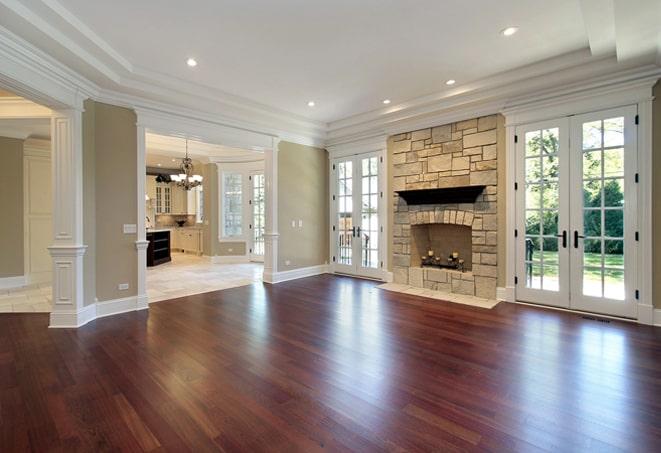 gleaming, polished wood floors in a modern office space